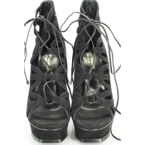 Saint Laurent Tribute Black Suede Platform Strappy Sandals Size 39.5 NIB $995 - Picture 9 of 11
